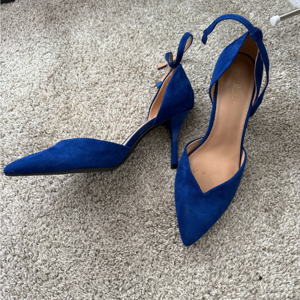 Zara Deep Blue Suede Heels - Picture 2 of 3